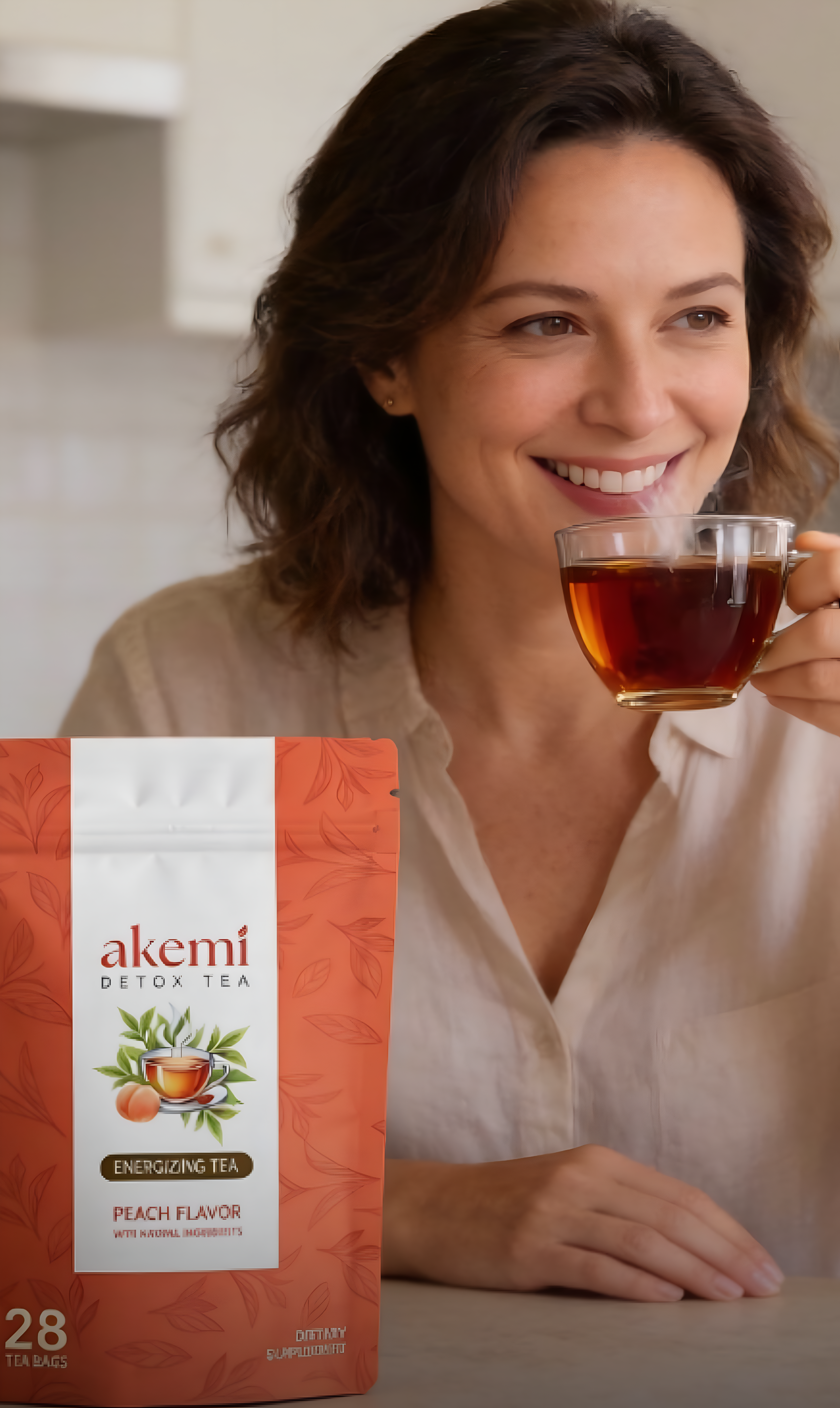 customer drinking Akemi Detox Tea